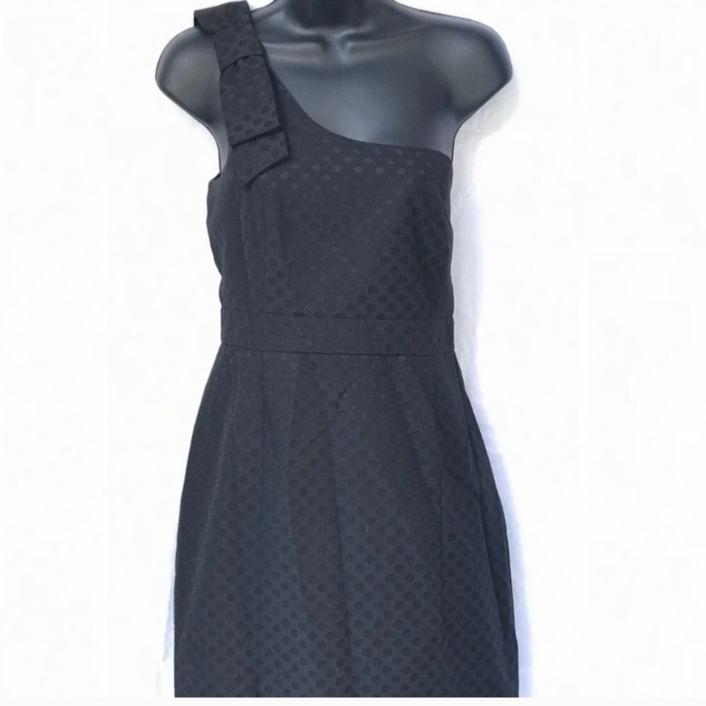 Kensie Black One Shoulder Polka Dot Dress 10